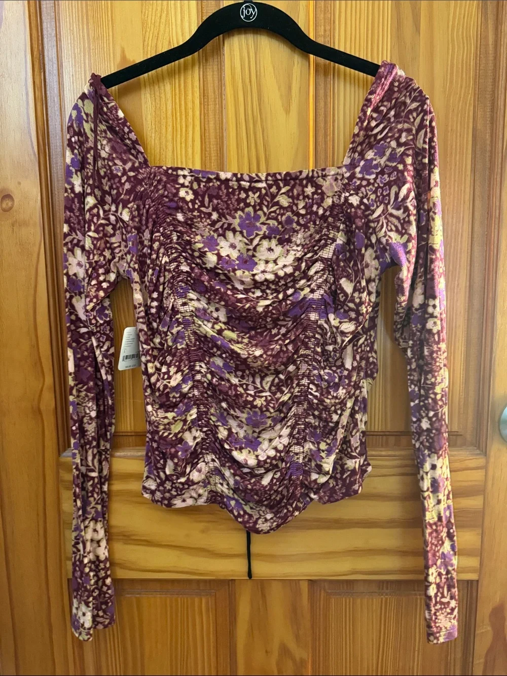 NWT Free People Purple Floral Lace-Trim Long Sleeve Women's Top